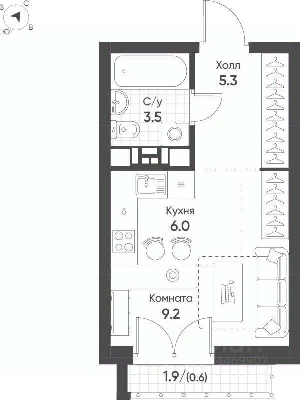 Студия Свердловская область, Екатеринбург Солнечный жилрайон,  (24.6 м²)