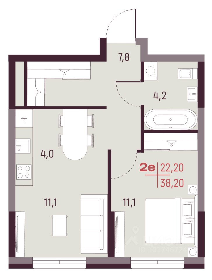2-к кв. Свердловская область, Екатеринбург ул. Академика Ландау, 13 (38.2 м²)