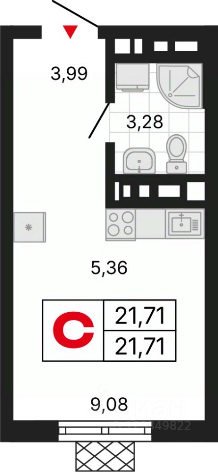 Студия Свердловская область, Екатеринбург ул. Советских Женщин (21.71 м²)