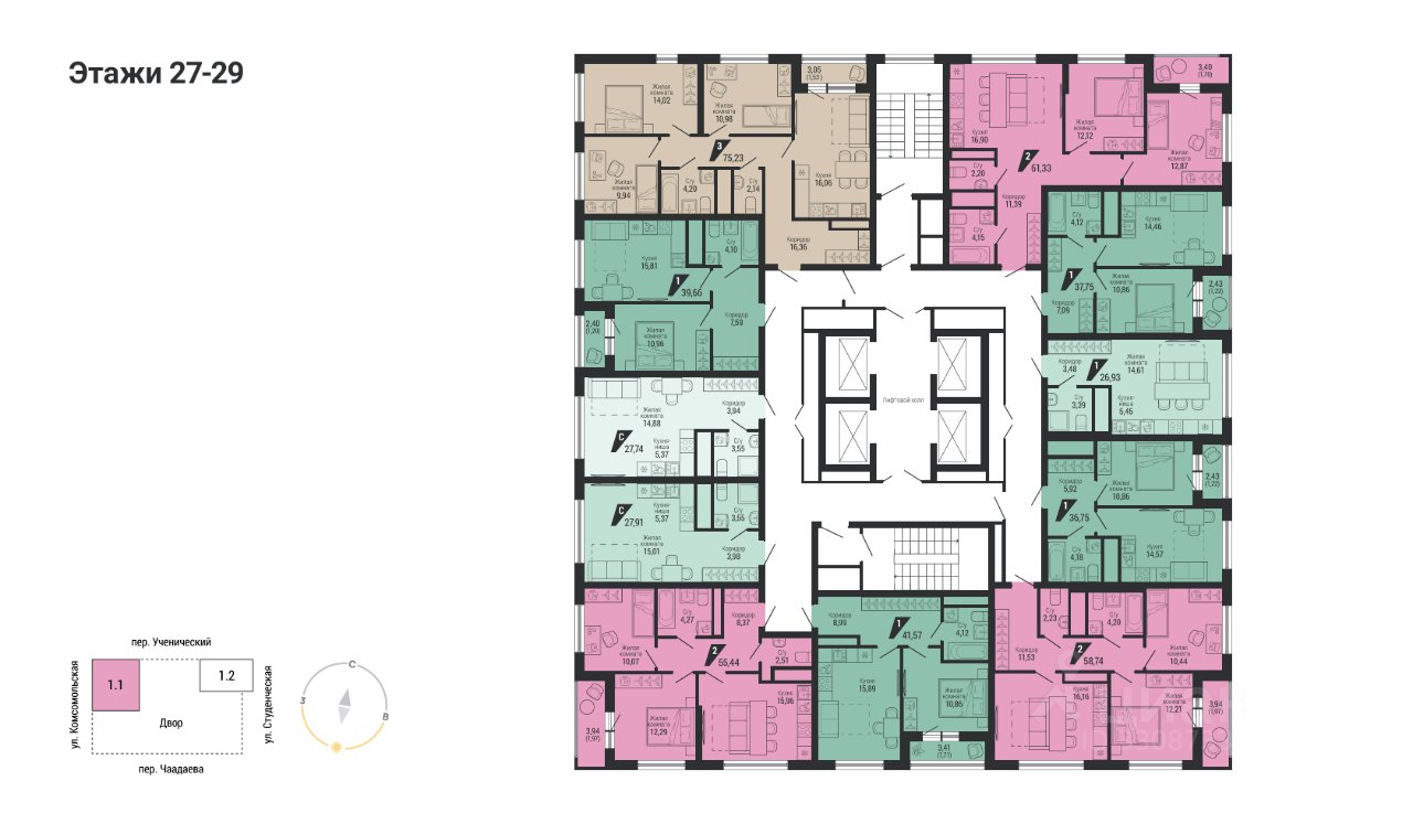 1-к кв. Свердловская область, Екатеринбург пер. Ученический (39.66 м²)