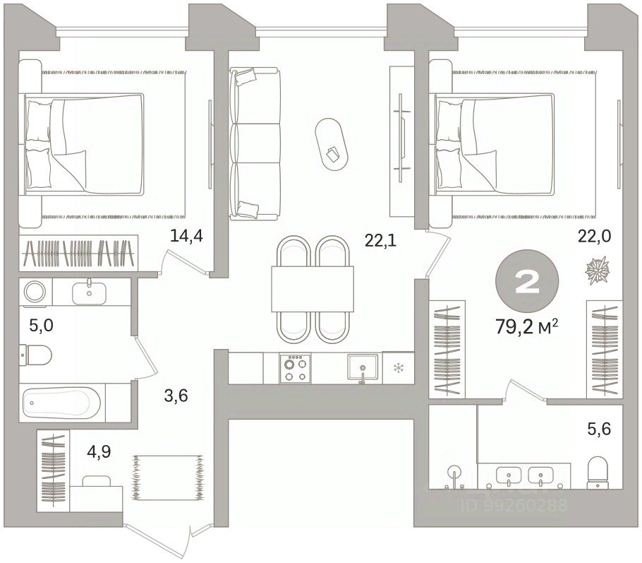 2-к кв. Свердловская область, Екатеринбург ул. Гоголя, 21 (79.2 м²)