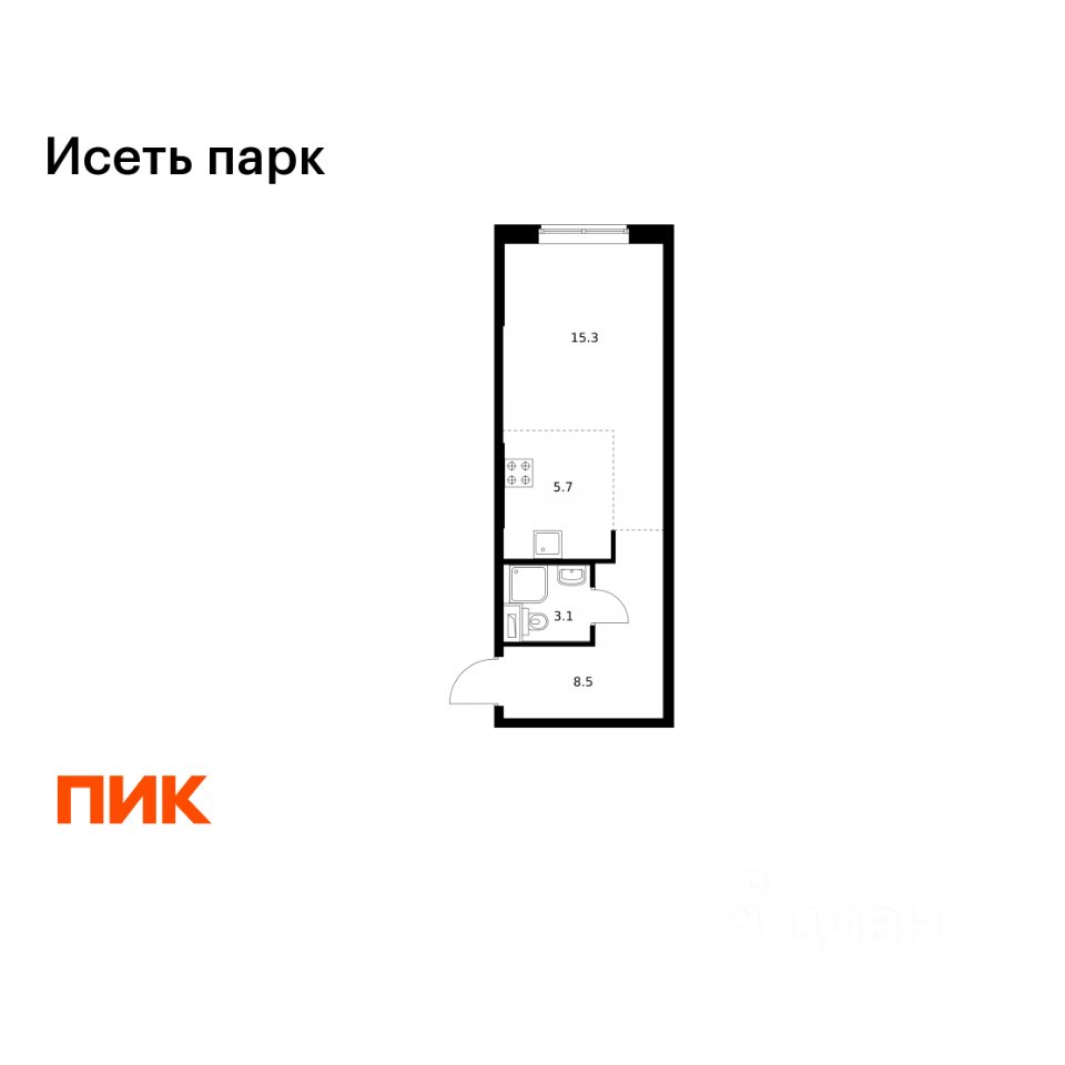 Студия Свердловская область, Екатеринбург ул. Хуторская, 1/4 (32.6 м²)
