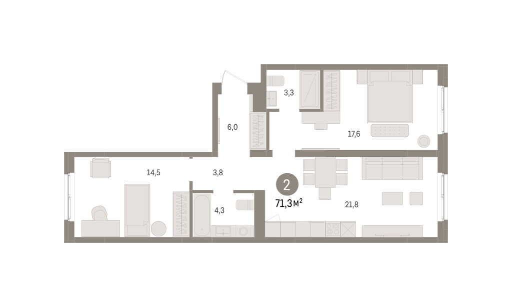 2-комнатная квартира: Екатеринбург, Торфяной переулок, 10 (71.3 м²)