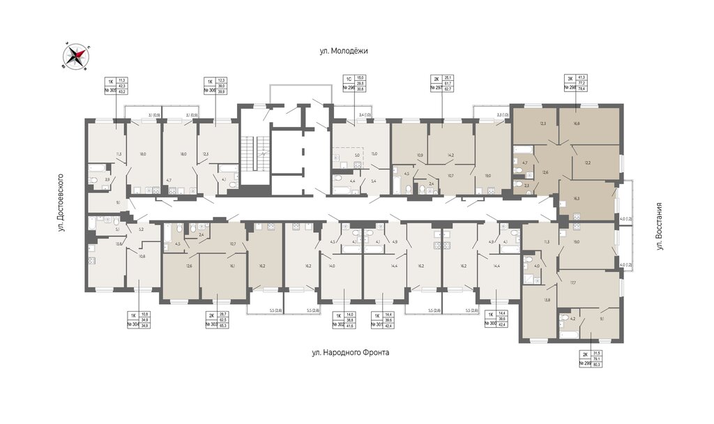 1-комнатная квартира: Екатеринбург, улица Восстания, 131 (42.4 м²)