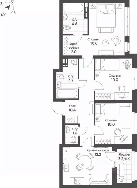 3-к кв. Свердловская область, Екатеринбург Солнечный жилрайон,  (70.7 м²)