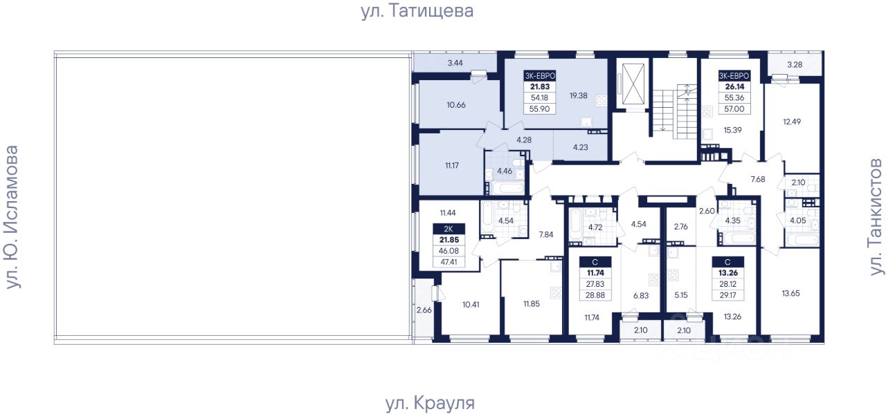 2-к кв. Свердловская область, Екатеринбург ул. Крауля, 170Б (55.9 м²)