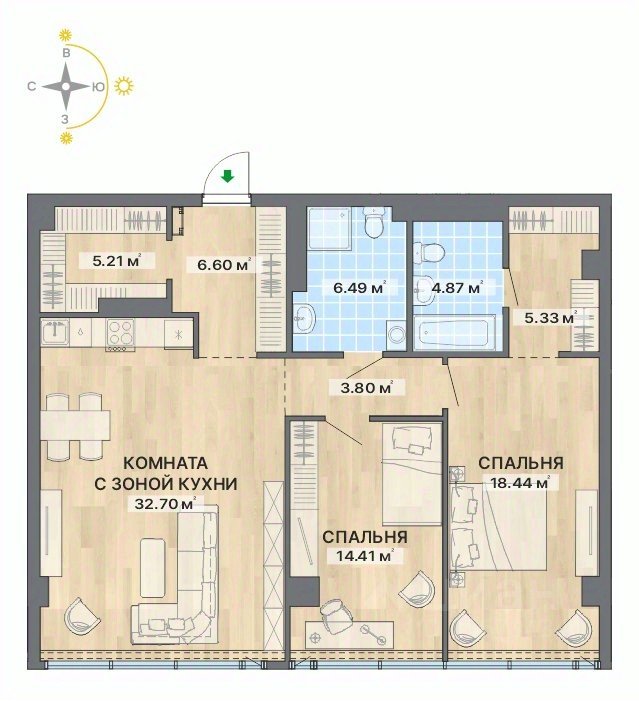 3-к кв. Свердловская область, Екатеринбург ул. Маршала Жукова, 16 (97.46 м²)