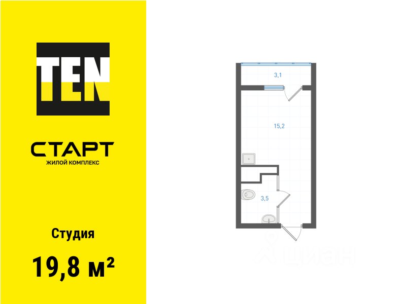 Студия Свердловская область, Екатеринбург ул. Бокарева (19.8 м²)