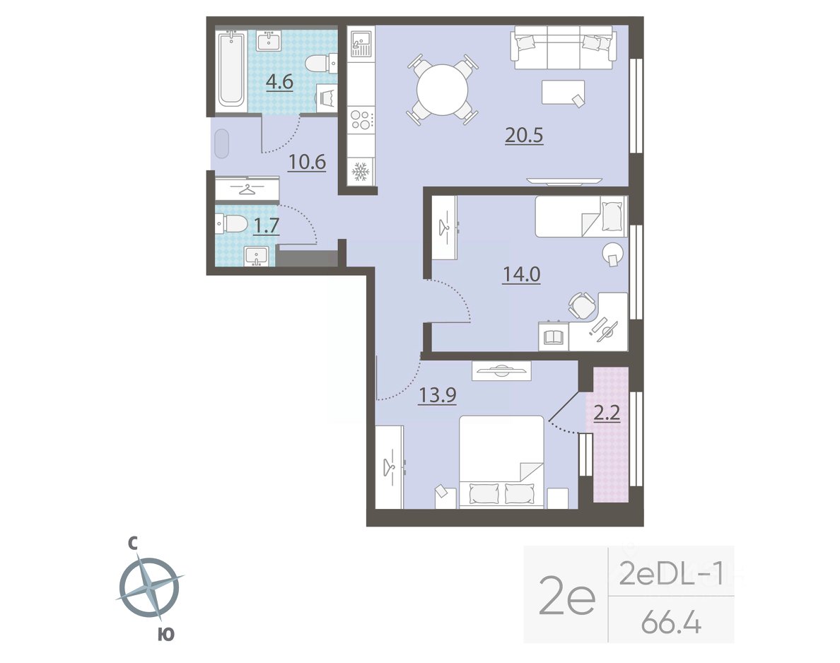 2-к кв. Свердловская область, Екатеринбург ул. Азина, 16/2 (66.5 м²)
