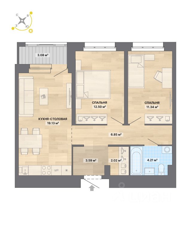 2-к кв. Свердловская область, Екатеринбург ул. Павлодарская, 8 (62.72 м²)