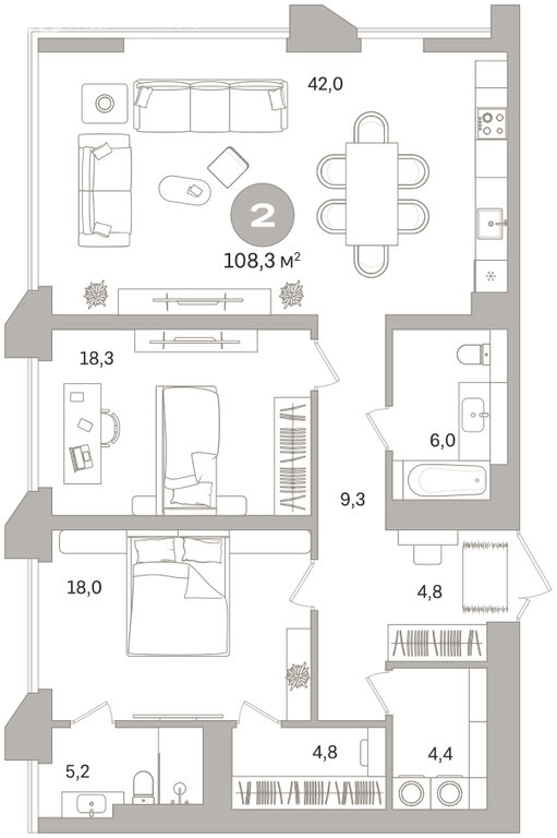 Квартира-студия: Екатеринбург, улица Гоголя, 21 (108.3 м²)