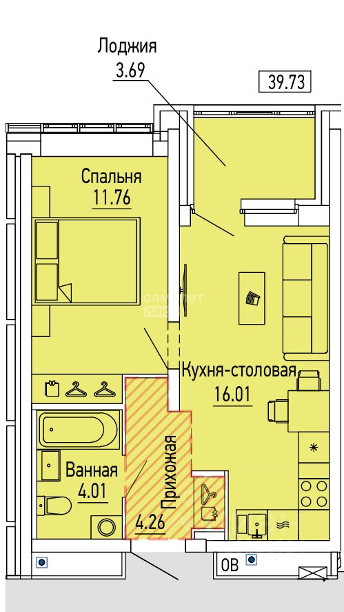 1-к кв. Свердловская область, Екатеринбург ул. Павлодарская, 6 (39.73 м²)