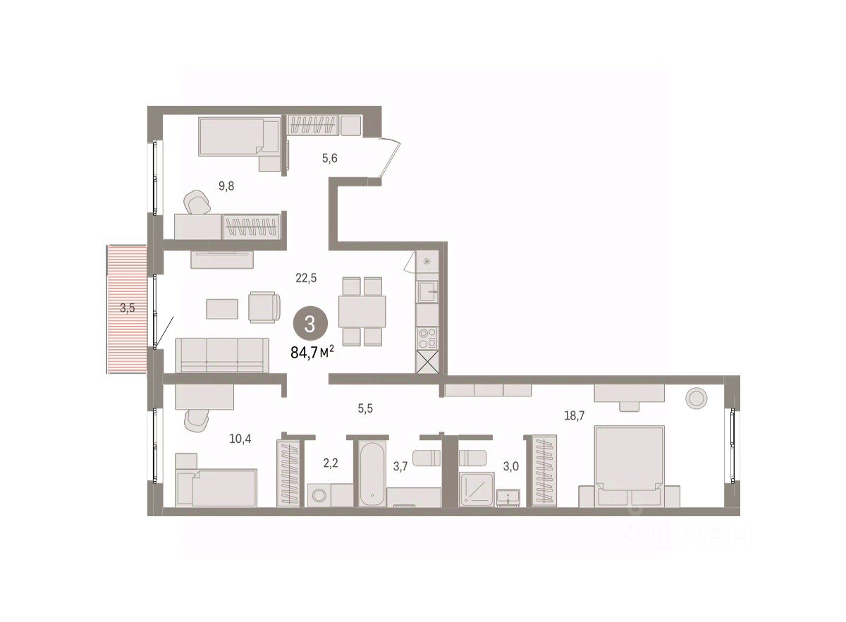 3-к кв. Свердловская область, Екатеринбург пер. Торфяной, 10 (84.7 м²)