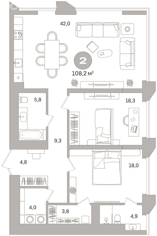 Квартира-студия: Екатеринбург, улица Гоголя, 21 (108.18 м²)