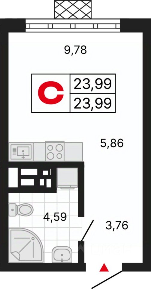 Студия Свердловская область, Екатеринбург ул. Советских Женщин (23.99 м²)