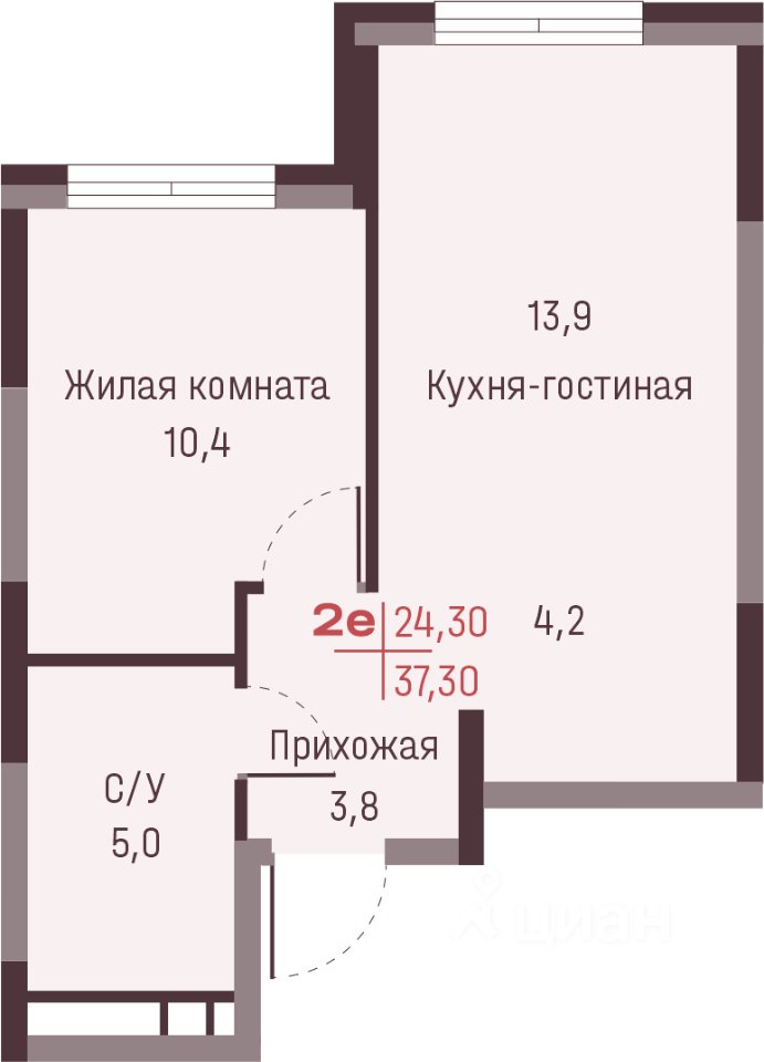 2-к кв. Свердловская область, Екатеринбург ул. Академика Ландау, 13 (37.3 м²)