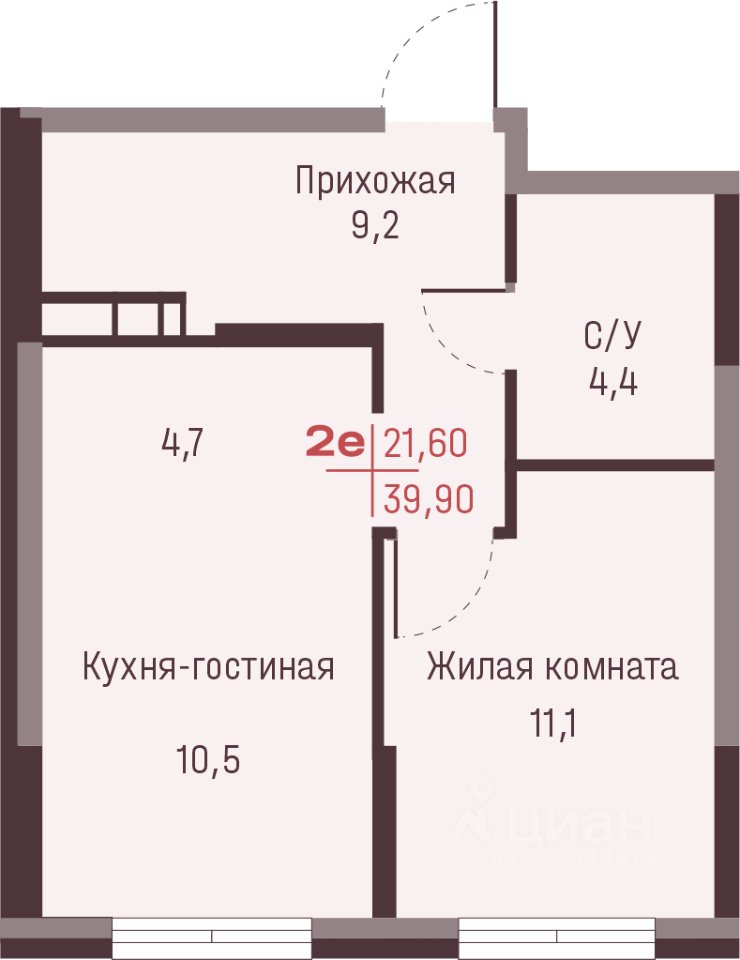 2-к кв. Свердловская область, Екатеринбург ул. Академика Ландау, 13 (39.9 м²)