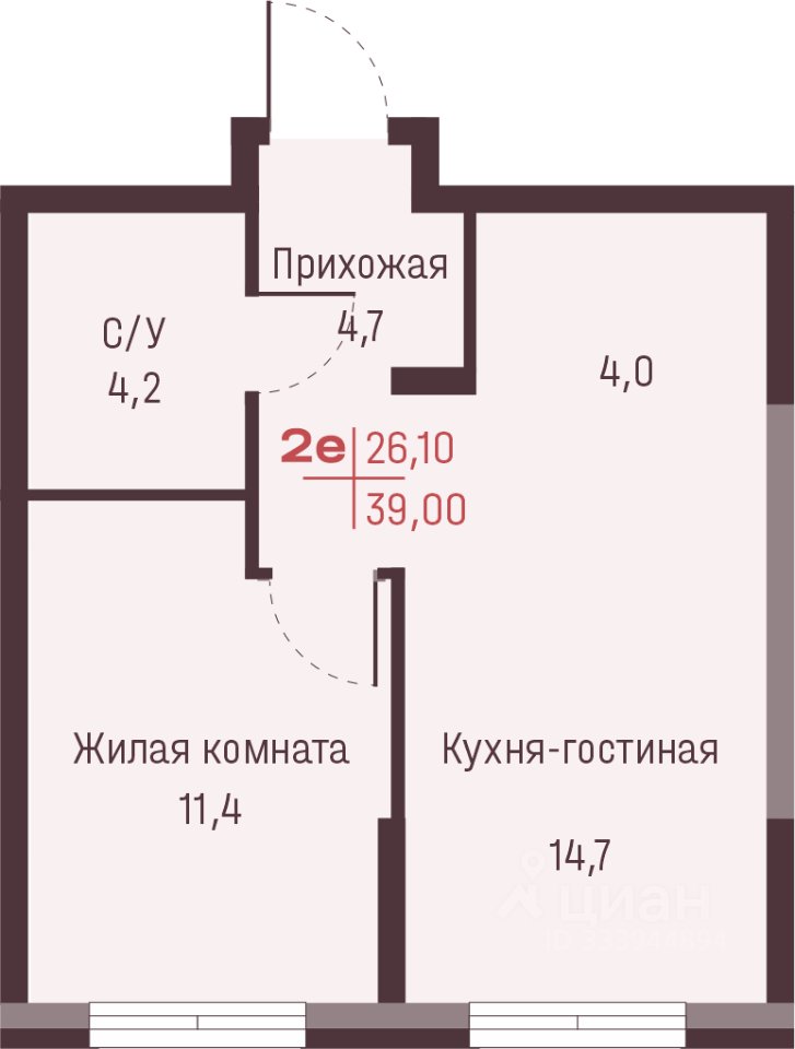 2-к кв. Свердловская область, Екатеринбург ул. Академика Ландау, 13 (39.0 м²)