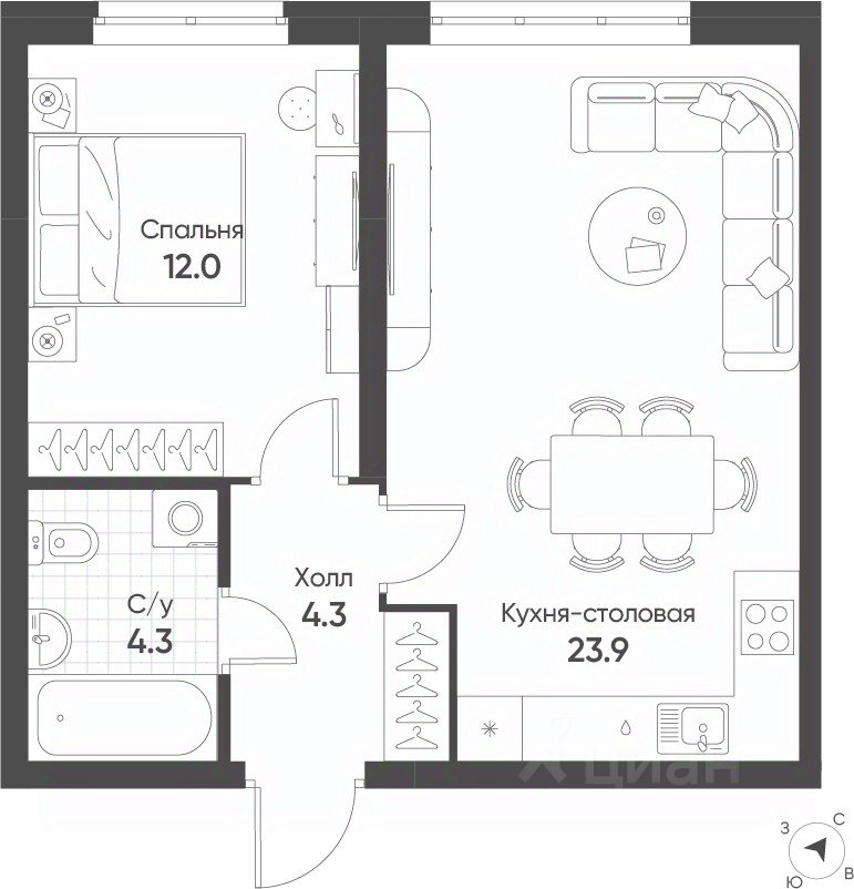 1-к кв. Свердловская область, Екатеринбург Солнечный жилрайон,  (44.5 м²)