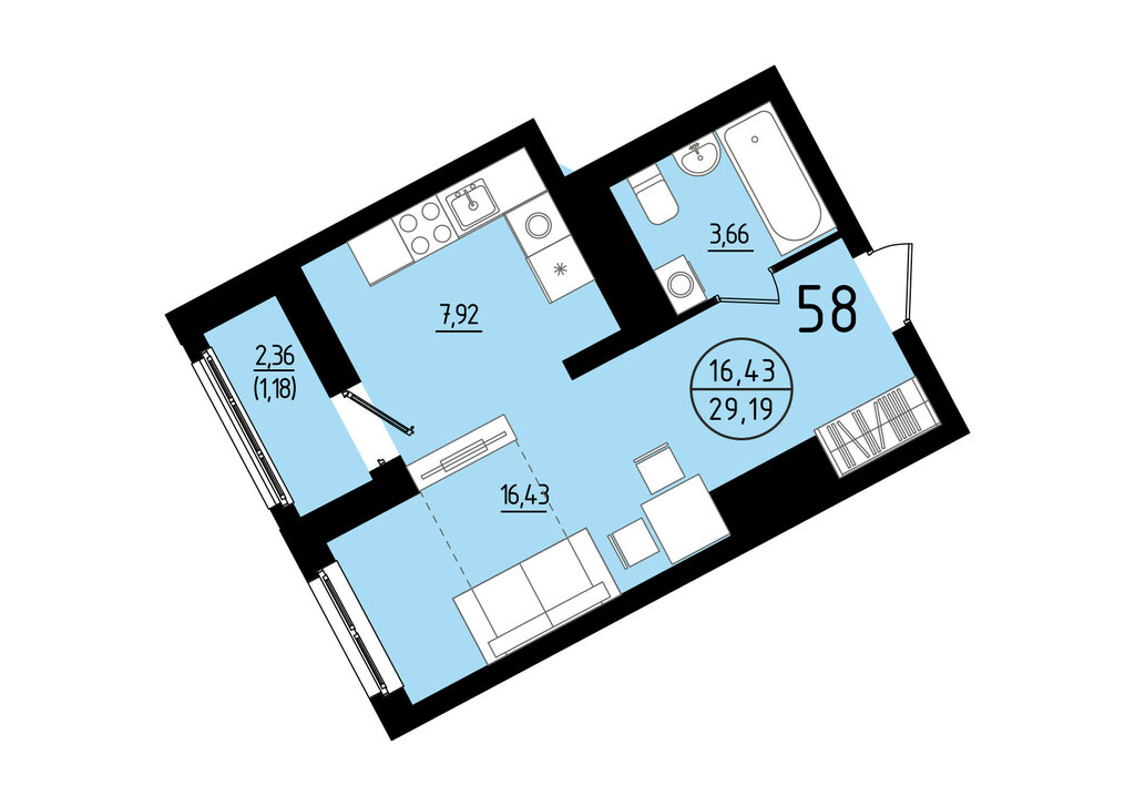Квартира-студия: Екатеринбург, площадь Жуковского, 8 (29.19 м²)