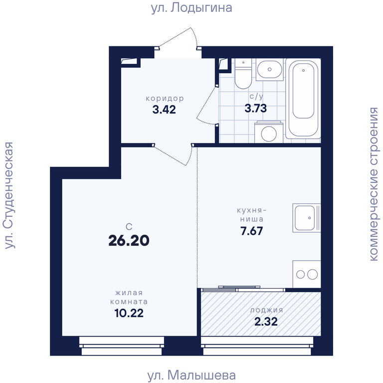 Квартира-студия: Екатеринбург, улица Малышева, 145/4 (26.2 м²)