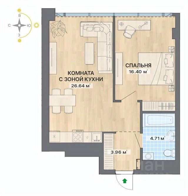 2-к кв. Свердловская область, Екатеринбург ул. Маршала Жукова, 16 (51.71 м²)