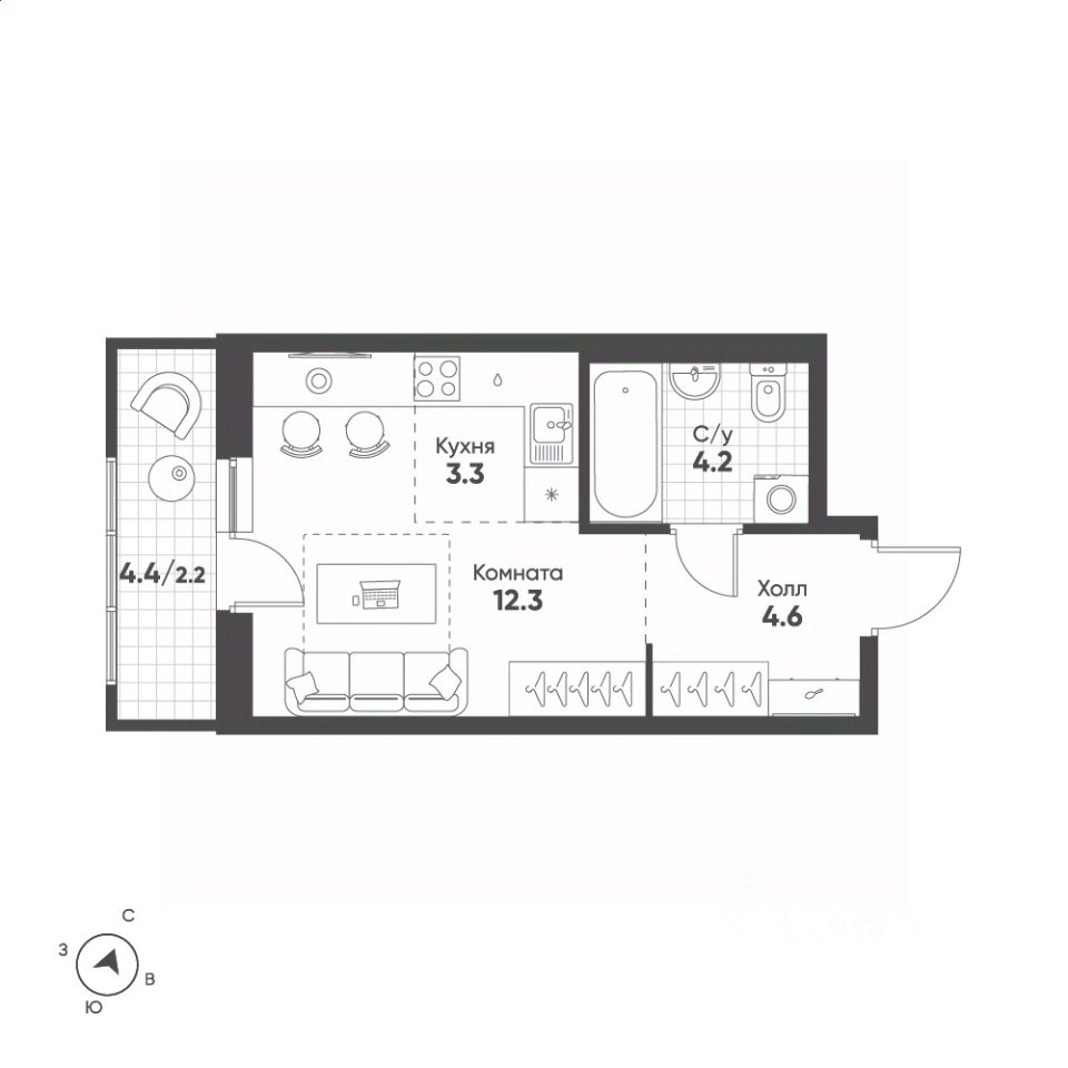 Студия Свердловская область, Екатеринбург Солнечный жилрайон,  (26.6 м²)