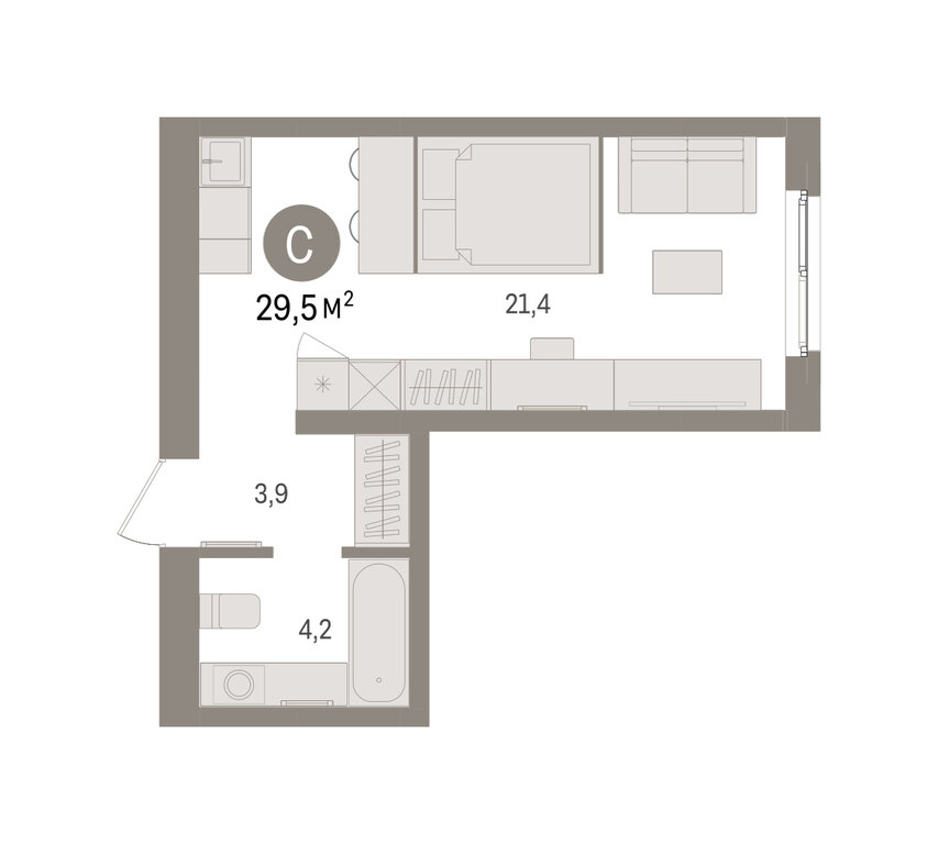 Квартира-студия: Екатеринбург, Торфяной переулок, 10 (29.5 м²)