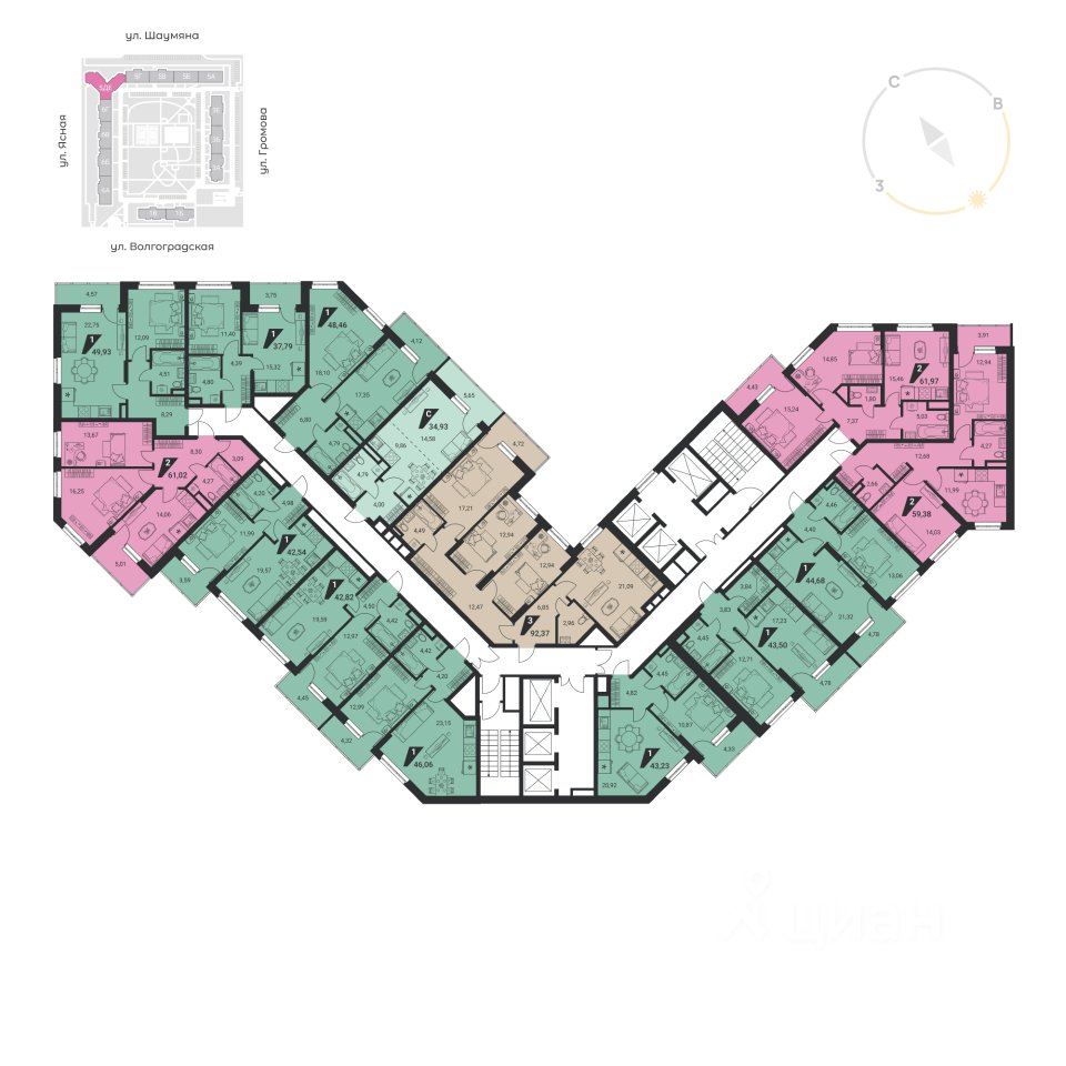 Студия Свердловская область, Екатеринбург ул. Громова, 26/4 (34.93 м²)