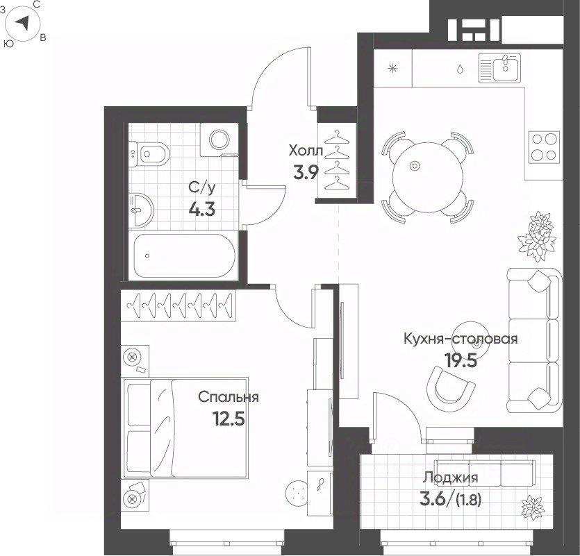 1-к кв. Свердловская область, Екатеринбург Солнечный жилрайон,  (42.0 м²)
