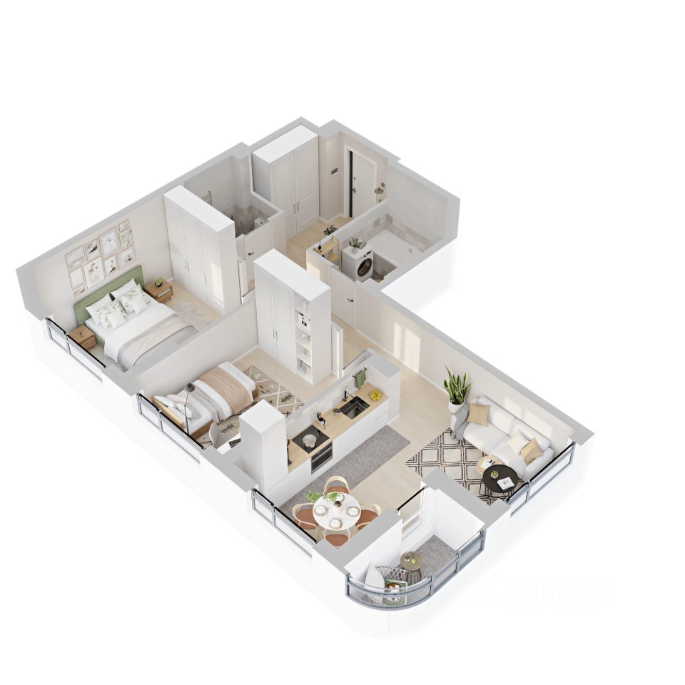 2-к кв. Свердловская область, Екатеринбург ул. Рябинина, 42 (57.33 м²)