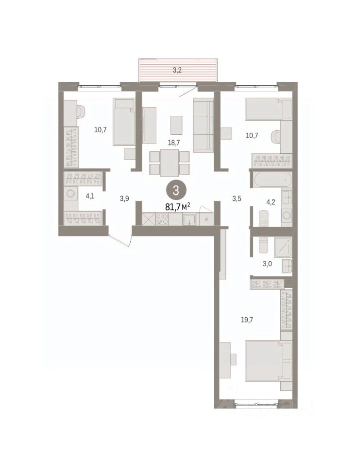 3-к кв. Свердловская область, Екатеринбург пер. Торфяной, 10 (82.4 м²)