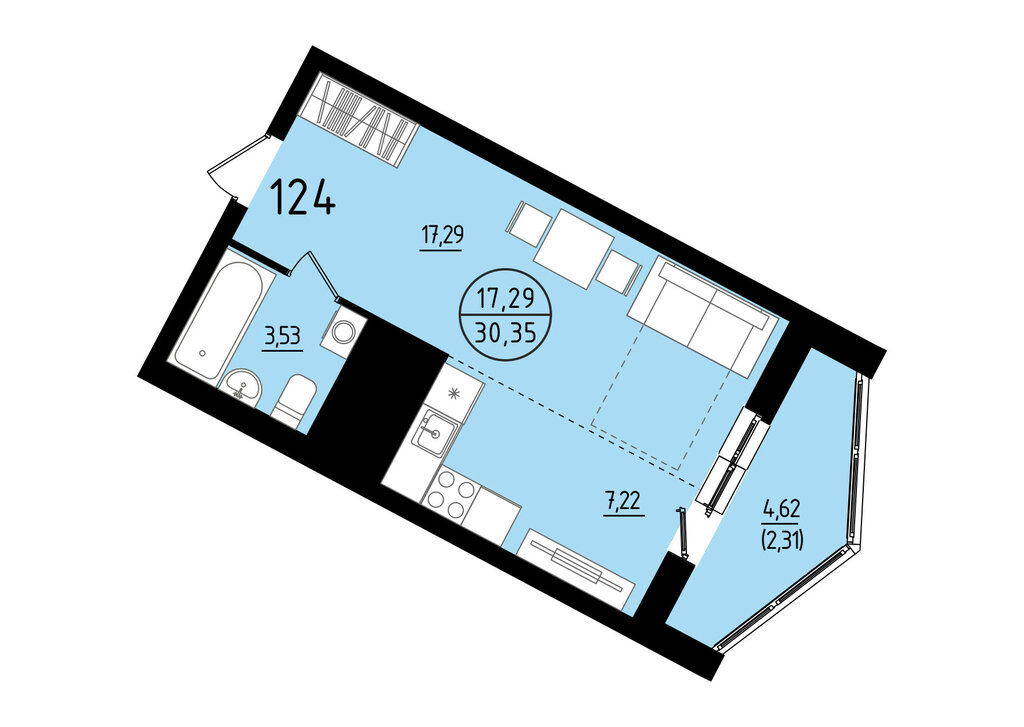 Квартира-студия: Екатеринбург, площадь Жуковского, 8 (30.35 м²)
