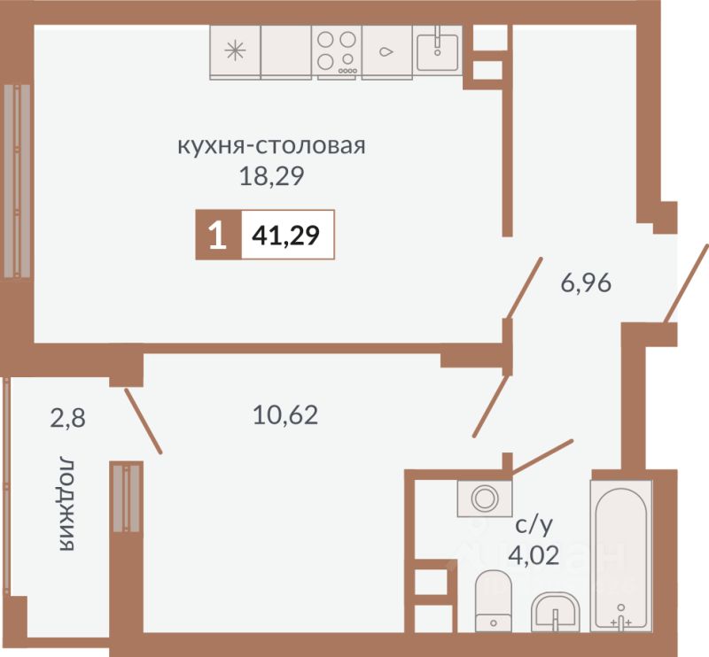 1-к кв. Свердловская область, Екатеринбург пер. Старателей (41.29 м²)