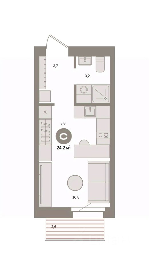Студия Свердловская область, Екатеринбург ул. Обувщиков (24.2 м²)