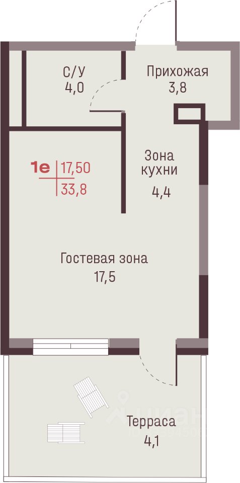 1-к кв. Свердловская область, Екатеринбург ул. Академика Ландау, 13 (33.8 м²)