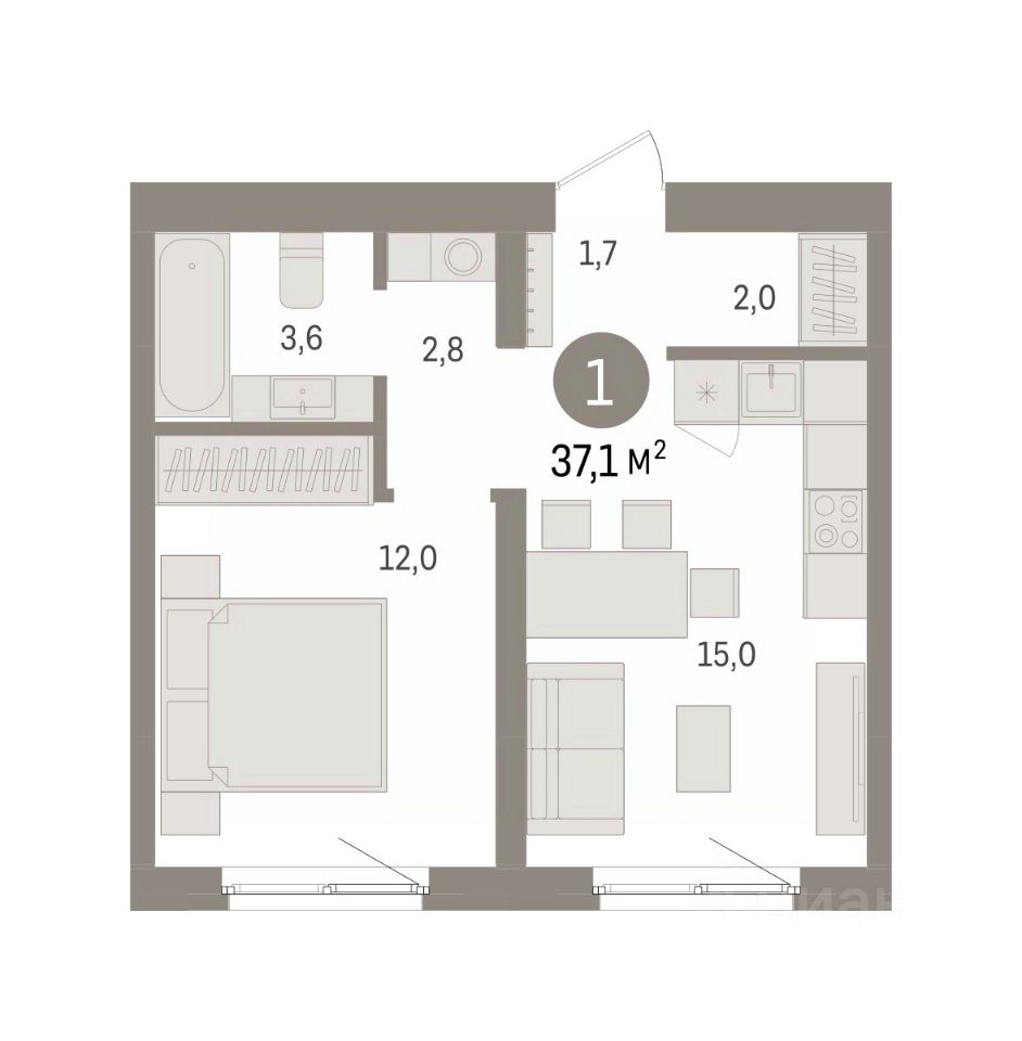 1-к кв. Свердловская область, Екатеринбург пер. Торфяной, 10 (37.1 м²)