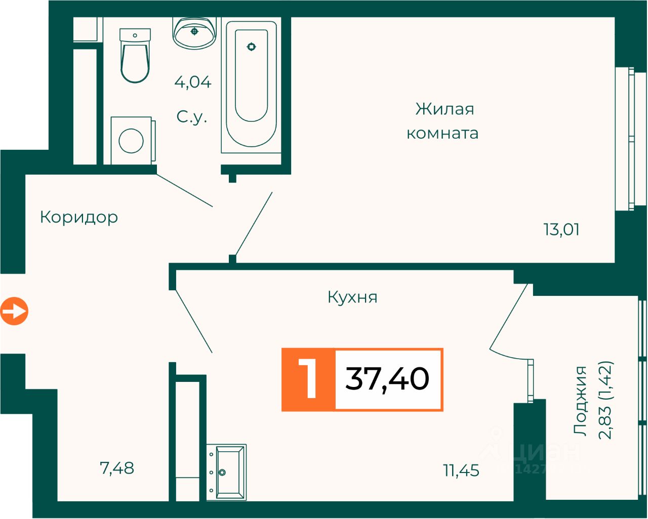1-к кв. Свердловская область, Екатеринбург ВИЗ жилрайон,  (37.4 м²)