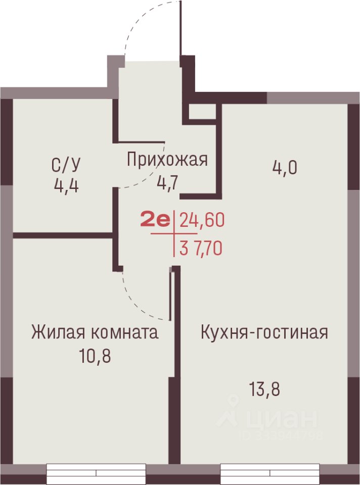 2-к кв. Свердловская область, Екатеринбург ул. Академика Ландау, 13 (37.7 м²)