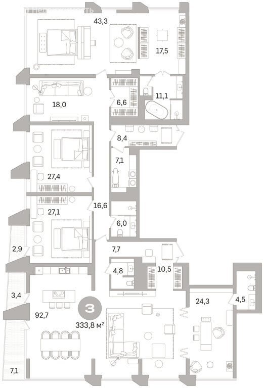 4-комнатная квартира: Екатеринбург, улица Гоголя, 21 (333.84 м²)