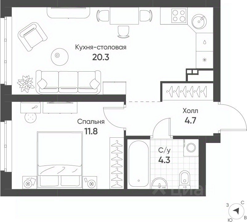 1-к кв. Свердловская область, Екатеринбург Солнечный жилрайон,  (41.1 м²)