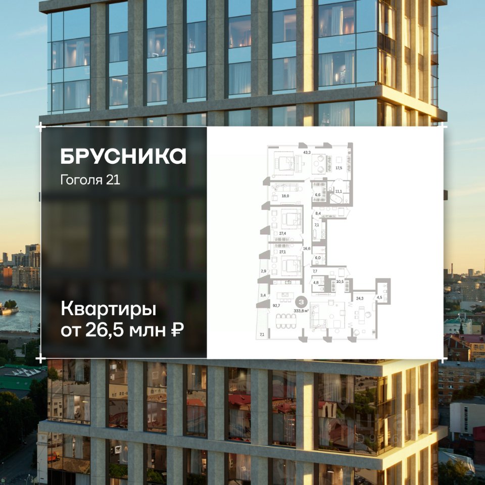 4-к кв. Свердловская область, Екатеринбург ул. Гоголя, 21 (333.84 м²)