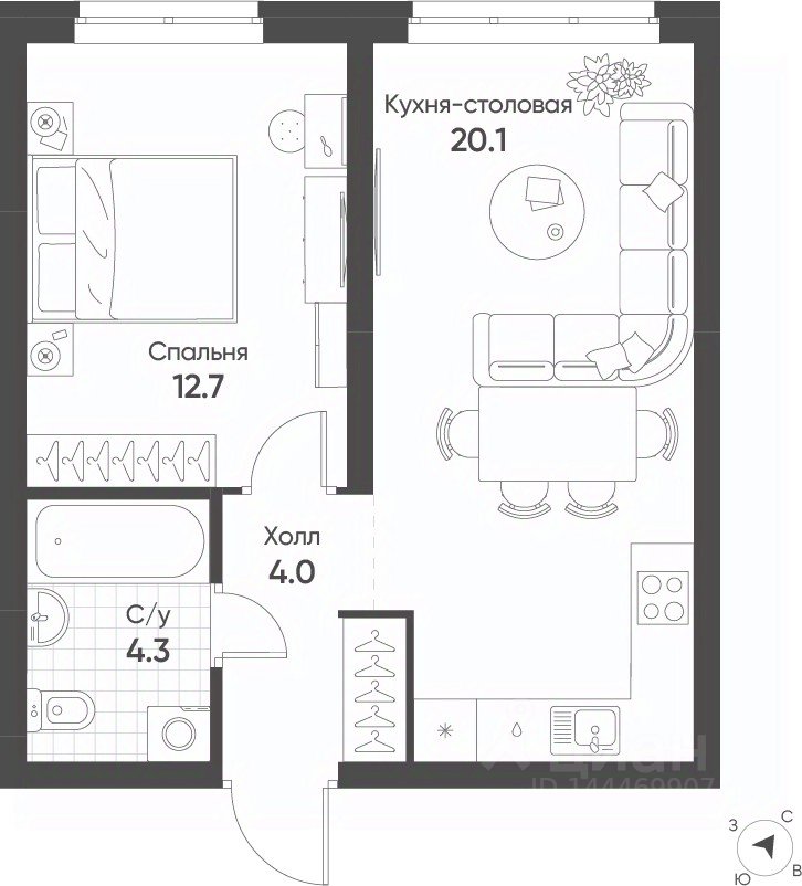 1-к кв. Свердловская область, Екатеринбург Солнечный жилрайон,  (41.1 м²)