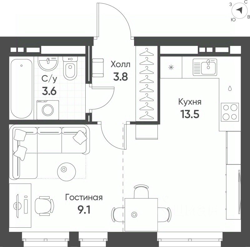 Студия Свердловская область, Екатеринбург Солнечный жилрайон,  (29.5 м²)