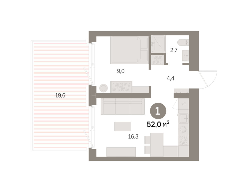 1-комнатная квартира: Екатеринбург, Благодатская улица, 15 (52.01 м²)