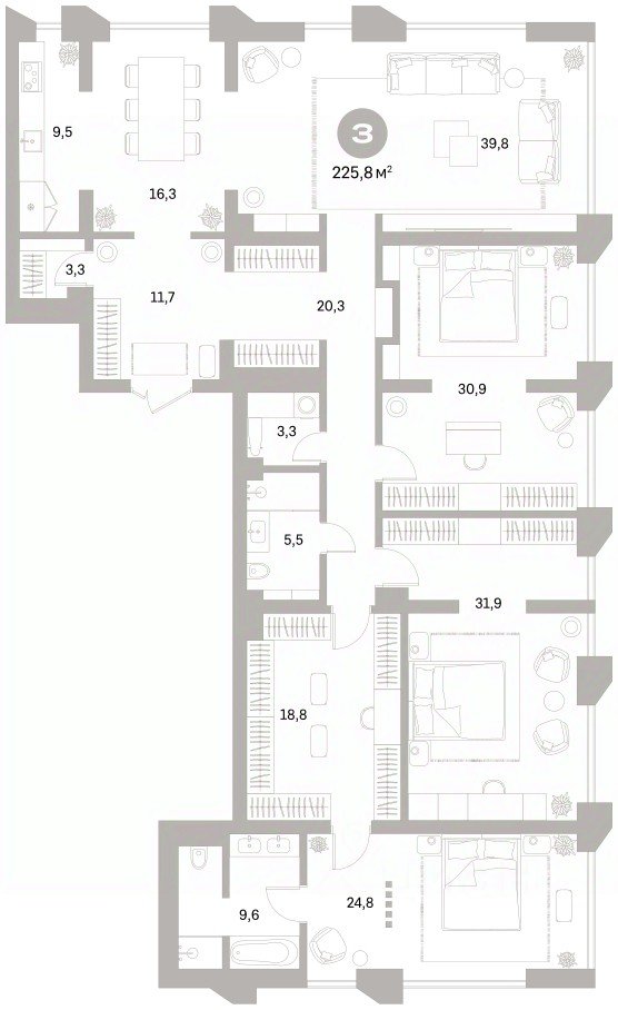 3-к кв. Свердловская область, Екатеринбург ул. Гоголя, 21 (225.77 м²)