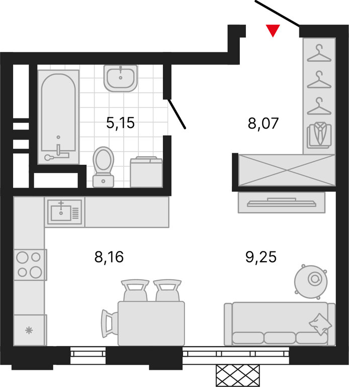 Квартира-студия: Екатеринбург, Депутатская улица (30.62 м²)