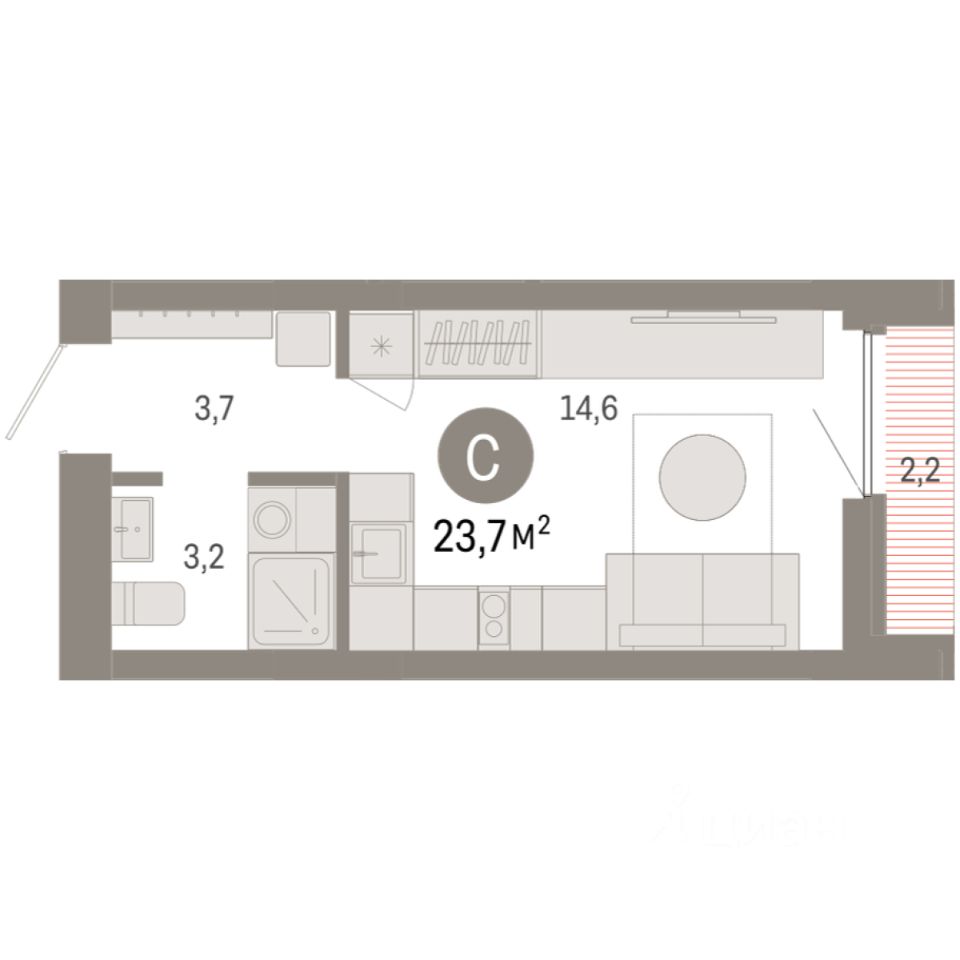 Студия Свердловская область, Екатеринбург ул. Обувщиков (23.73 м²)