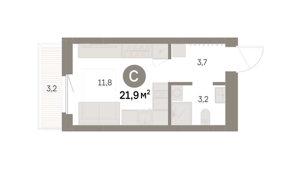Квартира-студия: Екатеринбург, Благодатская улица, 15 (21.86 м²)