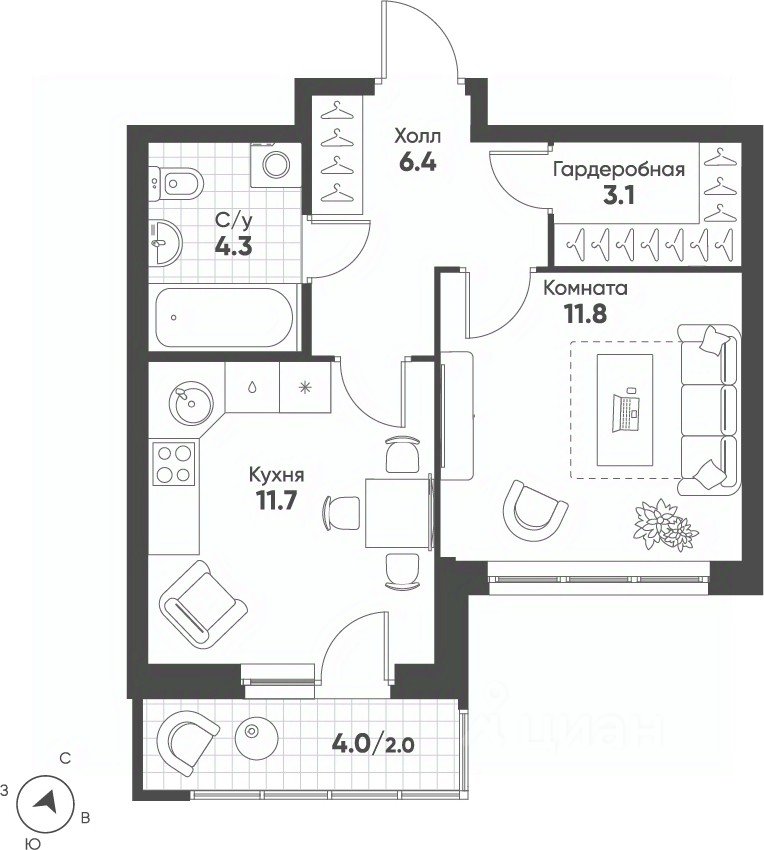 1-к кв. Свердловская область, Екатеринбург Солнечный жилрайон,  (39.3 м²)